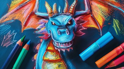dragon flat design top view fierce cartoon drawing colored pastel