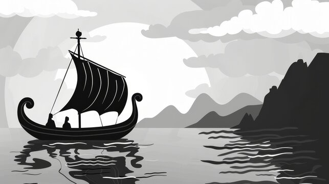 greek mythology flat design side view legendary water color black and white