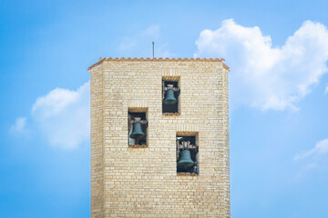 Bells and tower of Notre-Dame des flots church of La Cotiniere in Saint-Pierre-d'Oléron, France