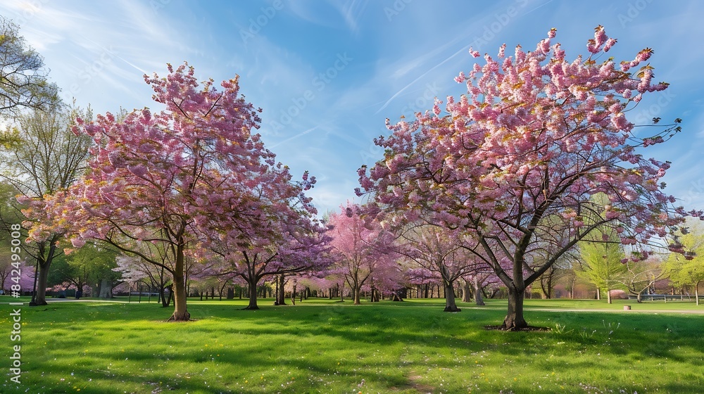 Poster cherry tree blossom explosion in hurd park dover new jersey same trees with green summer foliage can