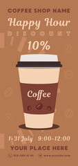 Coffee 10% discount flyer. Happy Hour promotion