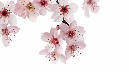 Pink cherry blossom blooming in Spring isolated on white background : Generative AI