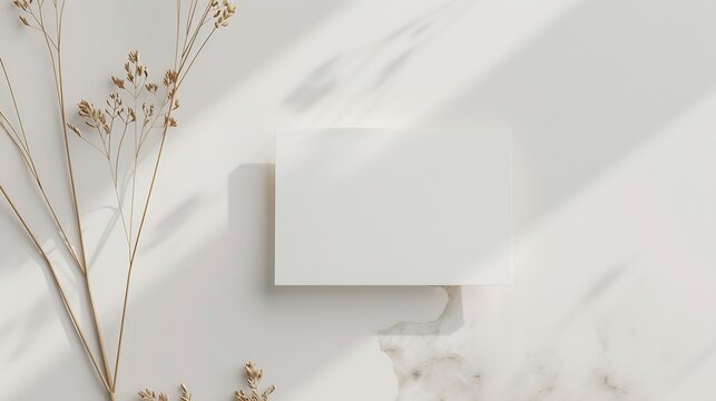 Boho business card mockup template empty stationery card with dry plants flower and boho decor on a white background and design element for wedding invitation rsvp thank you card greet : Generative AI