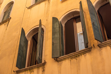 Landscape of Venice views, concept of vacation in Italy. Old part of city center. Ideas for journey.