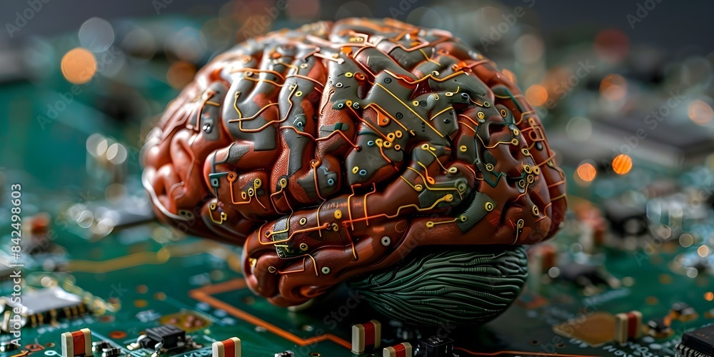 Poster ai chip implanted in human brain to enhance intelligence and connectivity. concept enhanced intellig