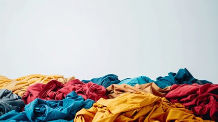 "Stop Motion of Colorful Piles of Clothes on a White Background. Represents Clothing for Donation, Shopping, or Household Laundry."