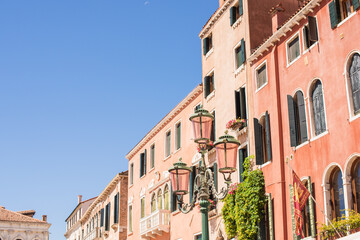 Landscape of Venice views, concept of vacation in Italy. Old part of city center. Ideas for journey.