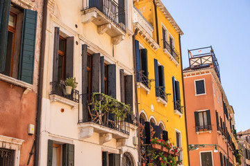 Landscape of Venice views, concept of vacation in Italy. Old part of city center. Ideas for journey.