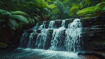 "Cinemagraph Seamless photo Loop: Waterfall with Fresh Water in the Romantic and Idyllic Tropical Jungle Rainforest. Located in Blue Mountains National Park near Sydney, Australia, 