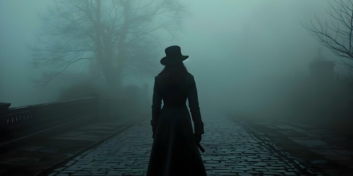 Victorian Lady Detective Solves Mysteries in Foggy UK with a Cinematic Vibe. Concept Victorian Era, Lady Detective, Mysteries, Foggy UK, Cinematic Vibe