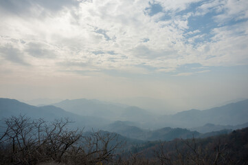 Great Wall of China at Mutianyu. The UNESCO World Heritage site stretches out across the horizon...