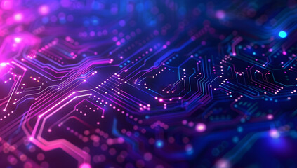 Obraz premium Abstract technology background with circuit board patterns and glowing lights, representing technology and digital innovation.
