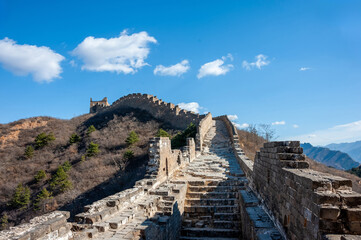 Great Wall of China at Jinshanling. The UNESCO World Heritage site stretches out across the horizon showing this stunning landscape