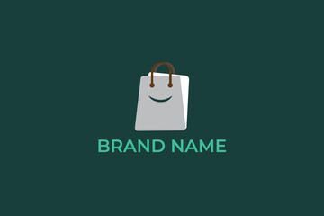 shopping bag logo, shopping bag and smiling face logo, ecommerce shopping bag and smiling face logo, logomark