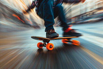 Fototapeta premium Close up image of a dynamic moment of a skateboarder riding generative ai