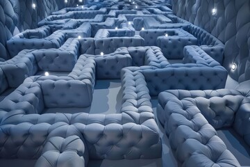 Fototapeta premium A surreal, labyrinthine maze made entirely of towering mattresses