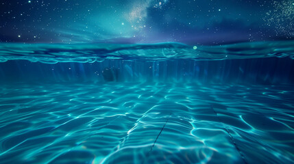 Beautiful abstract background with swimming pool at night, clear blue water