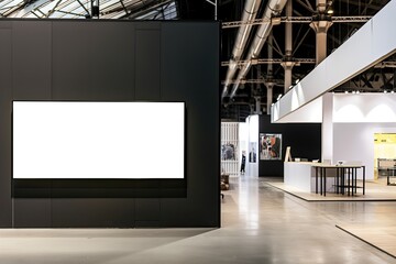 Billboard Mockup, Modern Exhibition Hall with Blank White Display Screen
