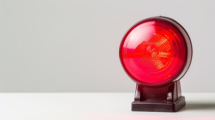 Red lamp, alarm lamp with red light stands on the table