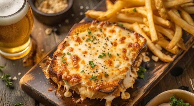 Grilled Cheese Sandwich in D with Melted Cheese on White Background. Concept Food Photography, Grilled Cheese Sandwich, Melted Cheese, White Background