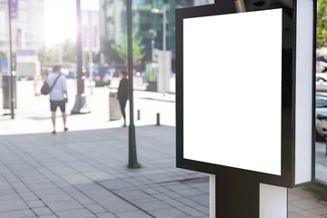 Empty Digital Advertising Screen Mockup in Urban Area, Outdoor Display with Pedestrians