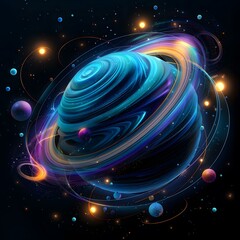 Blue and purple planet with rings of light