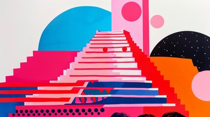 Illustration featuring an ancient Mesopotamian ziggurat