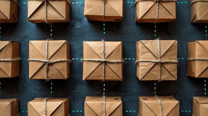 Modern warehouse automation  conveyor belts moving cardboard boxes with digital interfaces