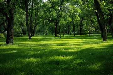 Fototapeta premium Green Woods. Natural Forest Landscape with Lush Greenery and Trees