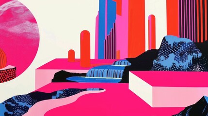 Illustration featuring a futuristic digital cityscape