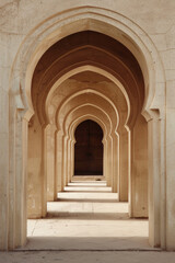 Obraz premium A plain door framed by a series of minimalist arches, each arch slightly larger than the one before, creating a sense of depth and perspective. The background remains solid and neutral