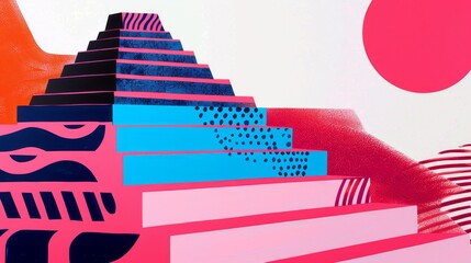 Illustration featuring an ancient Mesopotamian ziggurat
