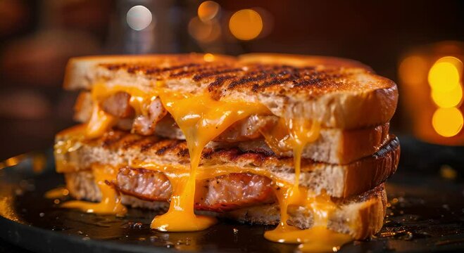 Grilled Cheese Sandwich in D with Melted Cheese on White Background. Concept Food Photography, Grilled Cheese Sandwich, Melted Cheese, White Background