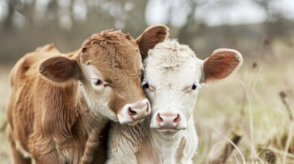 Affectionate Calves Displaying Tender Love Two Cows Posed Together in Loving Embrace
