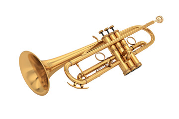 Fototapeta premium Golden Trumpet Is Shown In A White Background, Musical Instrument, Clipart, Illustration, Isolated On Transparent Background.