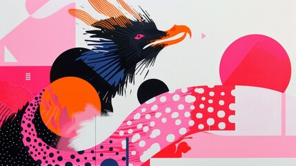 Illustration featuring a mythical fire-breathing dragon