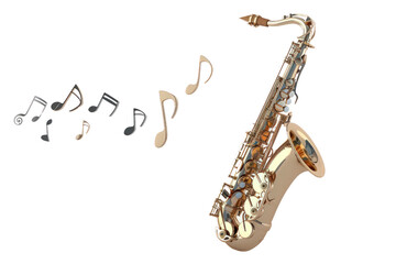 Naklejka premium Saxophone Is Shown With A Series Of Notes On The Screen, Musical Instrument, Clipart, Illustration, Isolated On Transparent Background.