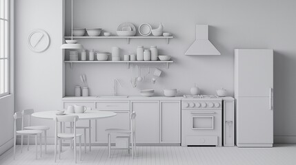 A Modern Minimalist Kitchen Room With Aesthetically Pleasing Furnishings.