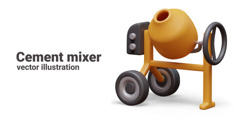 Mobile cement mixer on wheels. Electric device for construction, repair