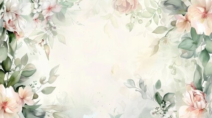 Elegant Floral Frame with Watercolor Flowers and Delicate Leaves, Perfect for Wedding Invitations, Greeting Cards, and Posters