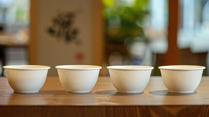 Four disposable bowls placed on a table