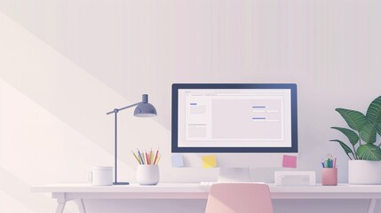 A Desktop Computer In A Modern Home Office.