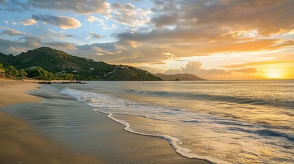 Fototapeta premium Dusk over Grand Anse Beach AI generated