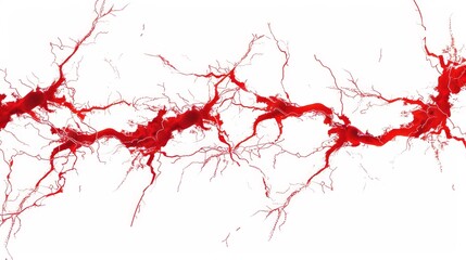 Abstract red vein-like structures spreading across a white background, creating a striking and intricate pattern. 