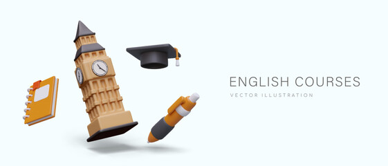 Advertisement of English language courses. Invitation to lesson