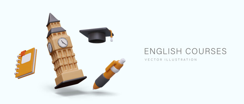 Advertisement of English language courses. Invitation to lesson