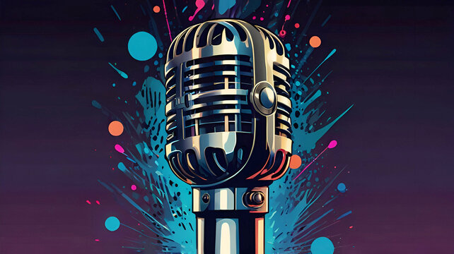 Abstract design poster for a karaoke microphone event. Open mic festival singer party night show or comedy club
