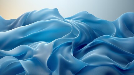 Obraz premium Smooth Flowing Blue Fabric Waves with Gentle Light Background