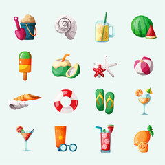 vector summer orthogonal icon set