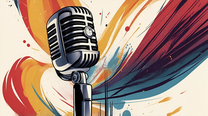 Abstract design poster for a karaoke microphone event. Open mic festival  singer party  night show  or comedy club 
